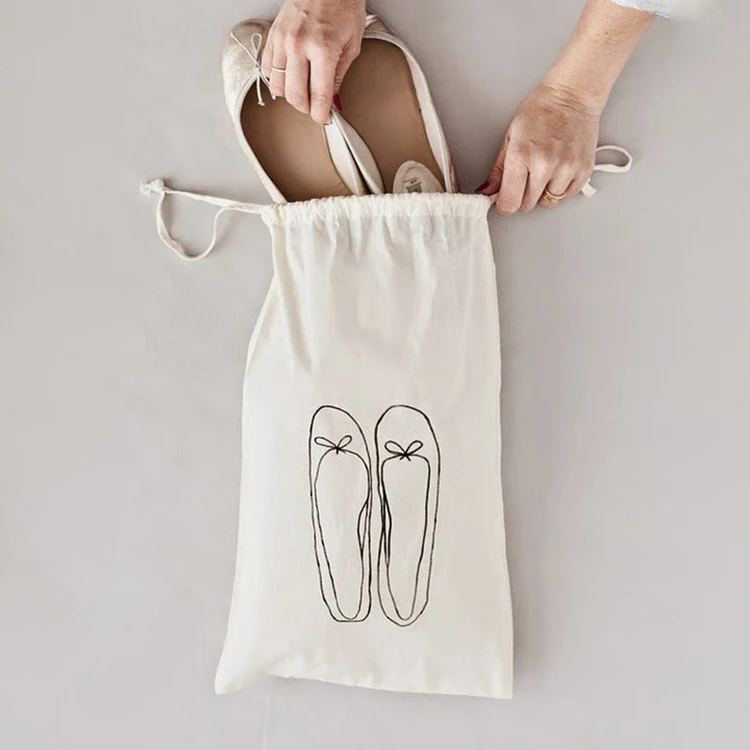  Custom printed recycled organic cotton canvas drawstring shoe dust bag with logo dustbag for