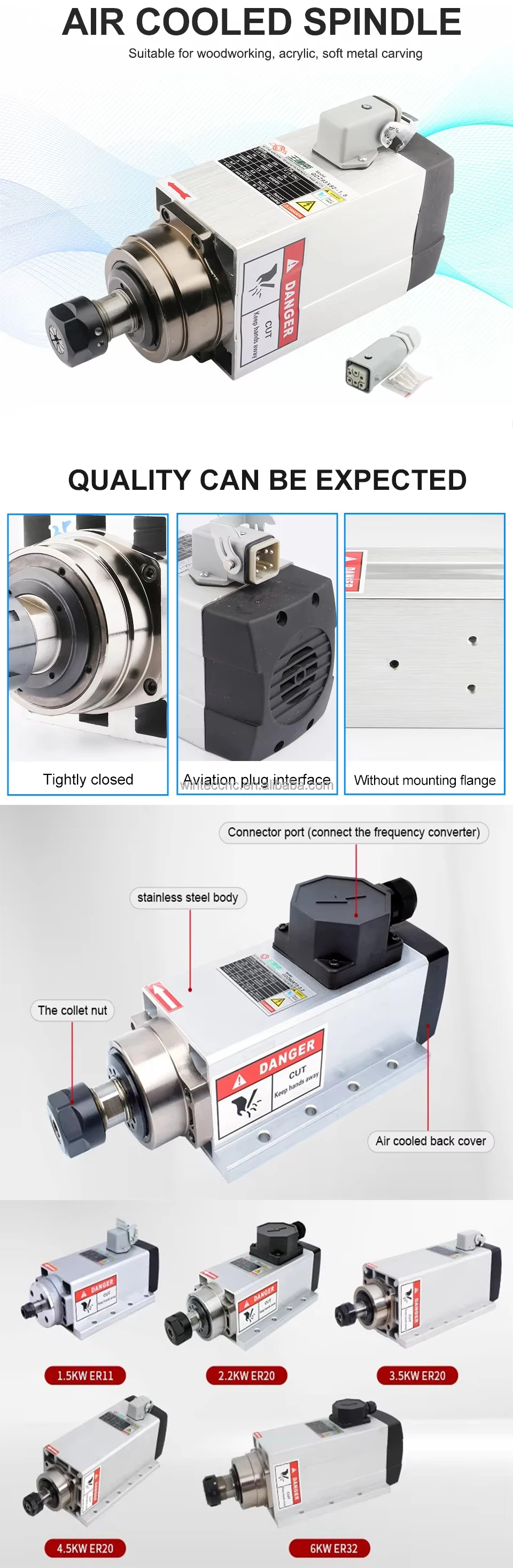 High speed ER 32 380V 5.5KW water cooled spindle motor for cnc router