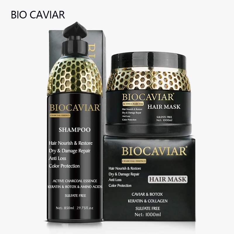 Color Protection Biotin Hair Mask  Anti Loss Hair Repairing Bio Caviar Hair Shampoo Mask Sulfate Free Set