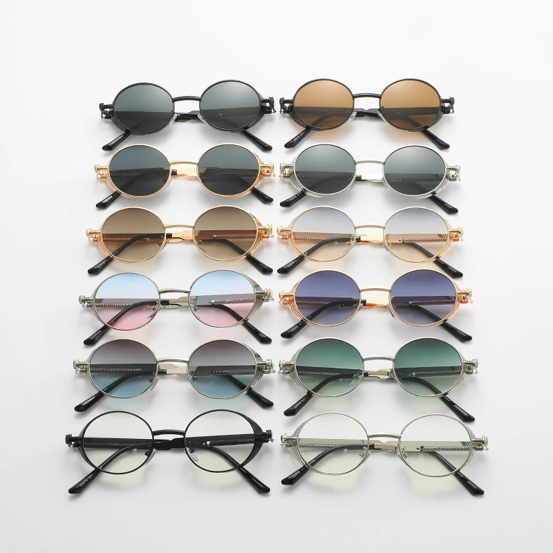 S2516 Unique Women Luxury 2024 Pc Lenses Sunglass Steam Punk Sunglasses Oval Metal Sunglasses Free Shipping