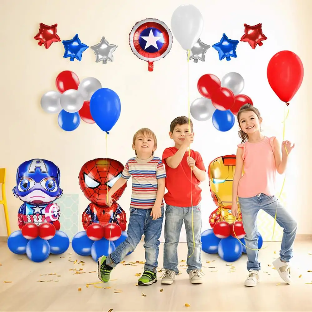 Wholesale Superhero Blue Star Balloons Sets Happy Birthday Cartoon Anime Spiderman Theme Party Favor Decorations Kit for Kids