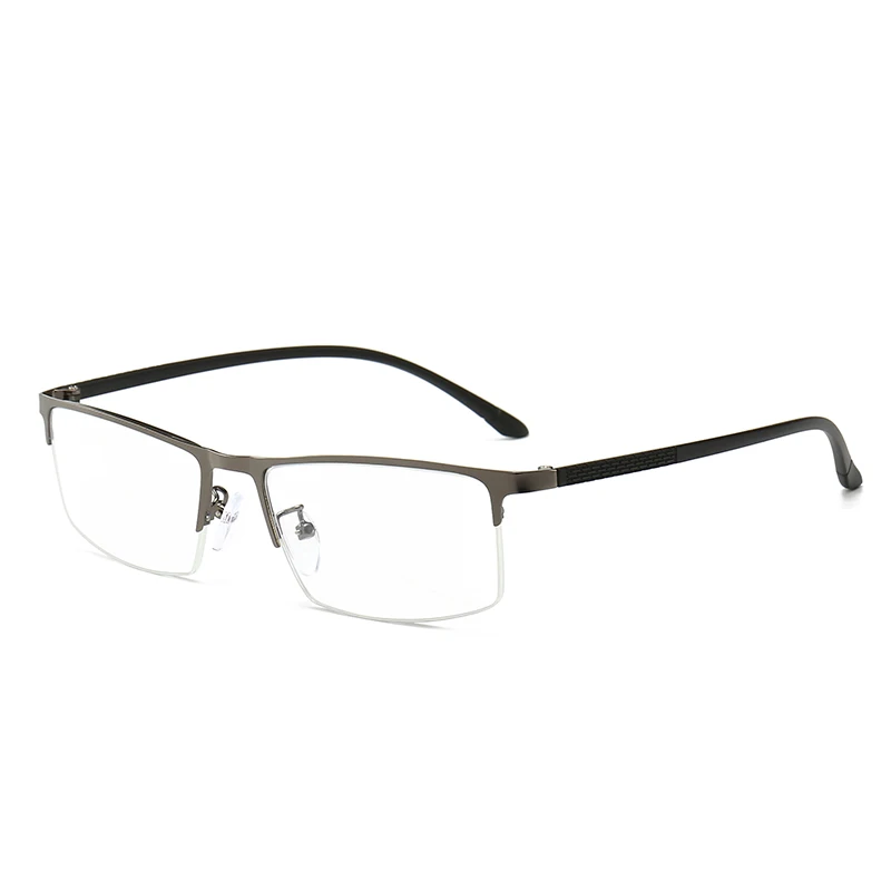 Rectangle half-wrapped border anti blue light blocking metal reading glasses for men