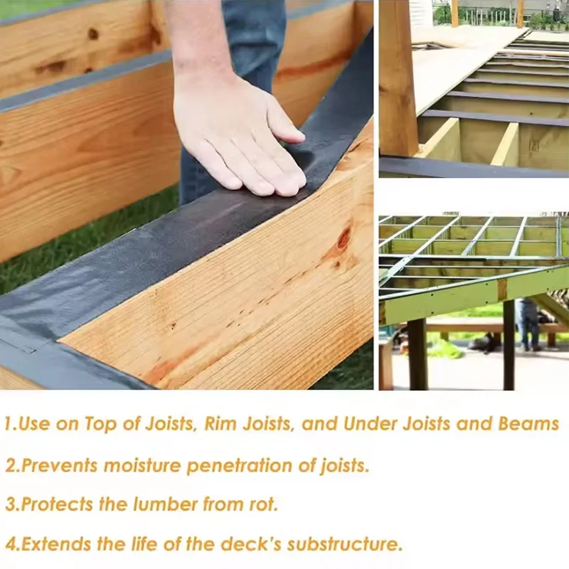 Weatherproof Durable Self-Adhesive Waterproof Anti-Corrosion Strong Adhesion High Temperature Resistant Butyl Deck Joist Tape