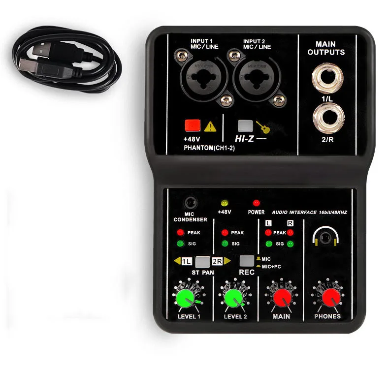 Professional Small Metal Mixing Console Dual Channel Mini Mixer Sound Card Live Sound Effects Processors Computer Recording