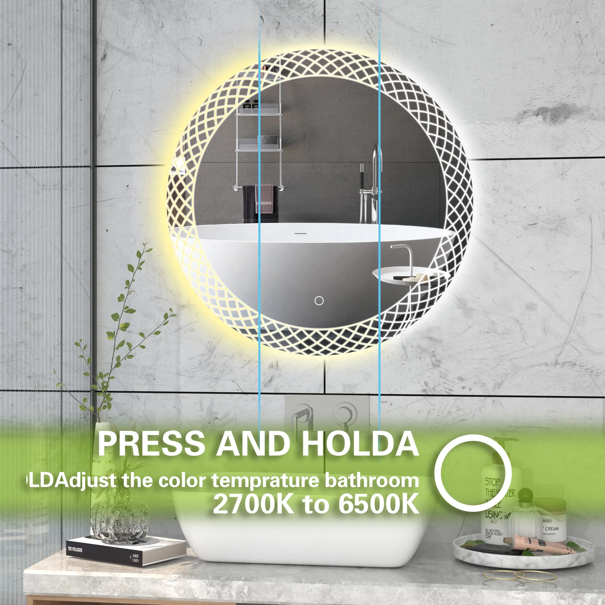 Custom Round Bathroom Mirror Wall Mounted Touch Control Smart Led Light Mirror For Bathroom