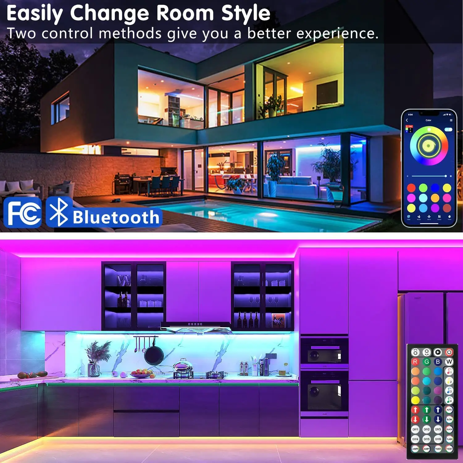 Hot Selling 12V 50ft 15M 5050 RGB Music Sync Color Changing Remote App Control Flexible Smart Led Strip Light