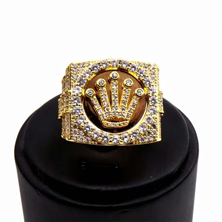 Factory Wholesale 14k Gold Plated CZ Hip Hop Jewelry Ring For Men Shining  Fashion Jewelry Diamond Crown Rings Dropshipping