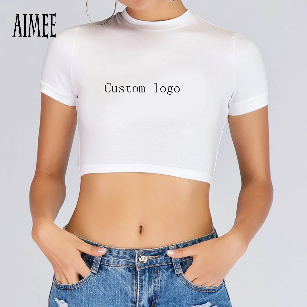 
Wholesale Women Custom Logo Print Shirt In Stock Crop Top Women T-shirt Custom Crop Tops 
