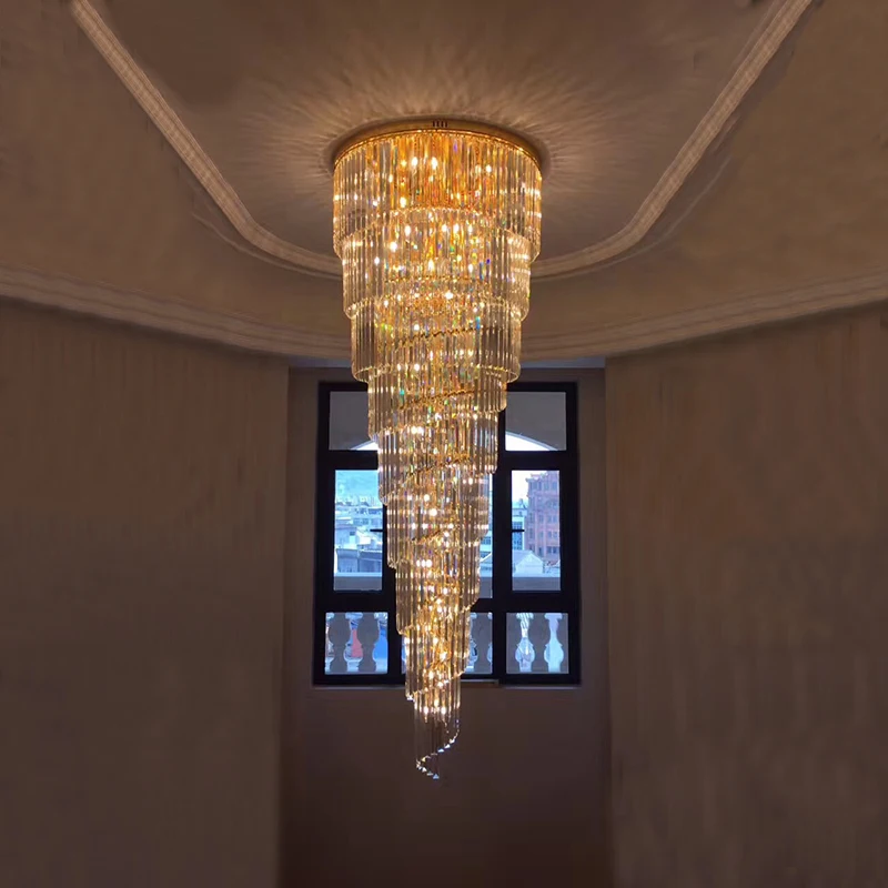hanging crystal luxury k9 long lobby staircase chandelier stairs pendant lamp