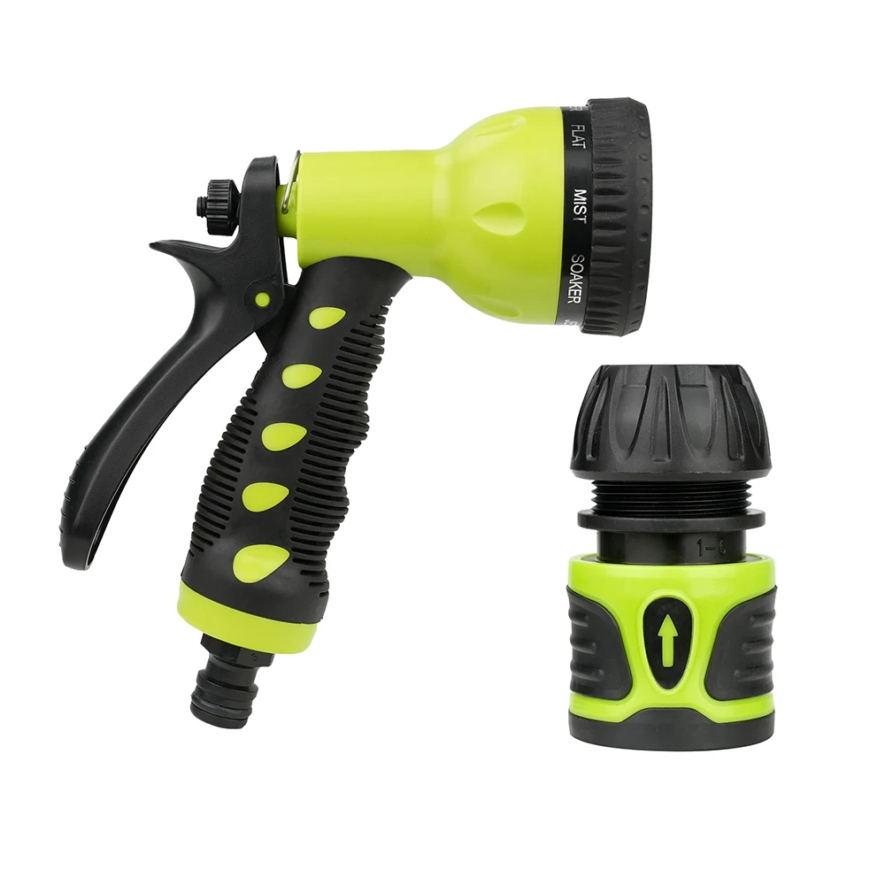 Customized 9 Patterns Plastic Handheld Adjustable Watering Irrigation Hose Reel Hose Nozzle Jet Spray Gun Set For Agriculture