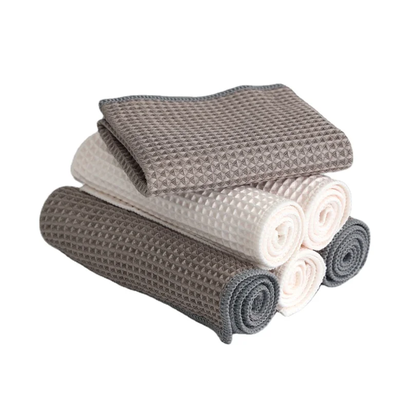 Microfiber kitchen napkin towels grey white dish cleaning towel super absorbent with lanyard