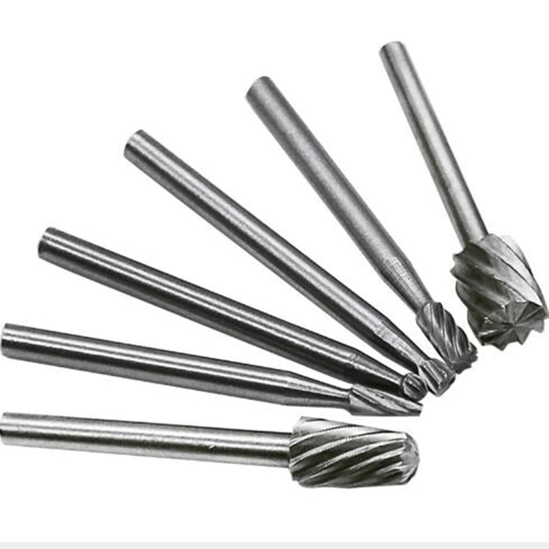 6pcs Shank Tungsten Carbide Milling Cutter Rotary Burr Double Diamond Cut Dremel Tools