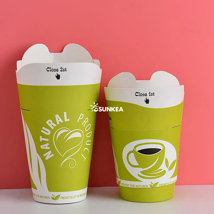 Disposable single and double wall paper cup without extra lid, coffee cup with self cover, butterfly cup