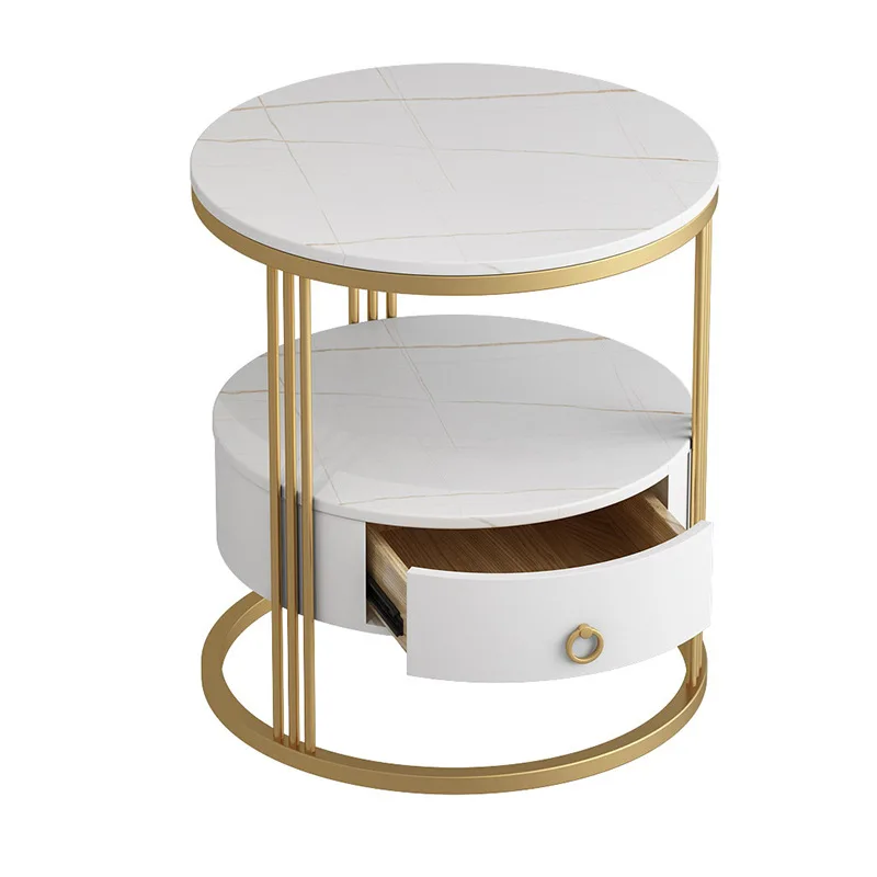 Light luxury slate double bedside table storage cabinet simple modern bedroom round bedside table