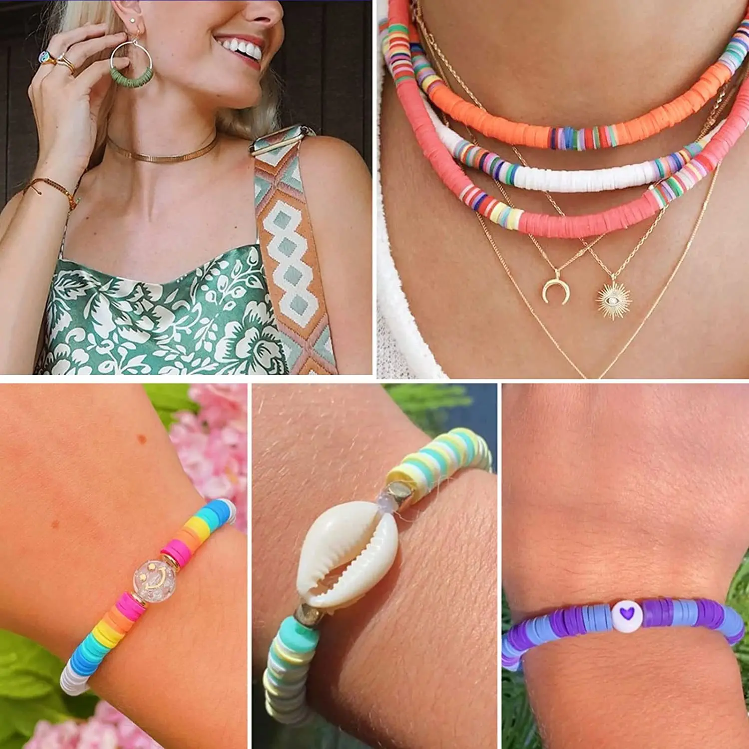 Meihui Art 24 Colors Friendship Bracelet Beads Polymer Heishi Clay Beads Bracelet Making Kit for Jewelry Making
