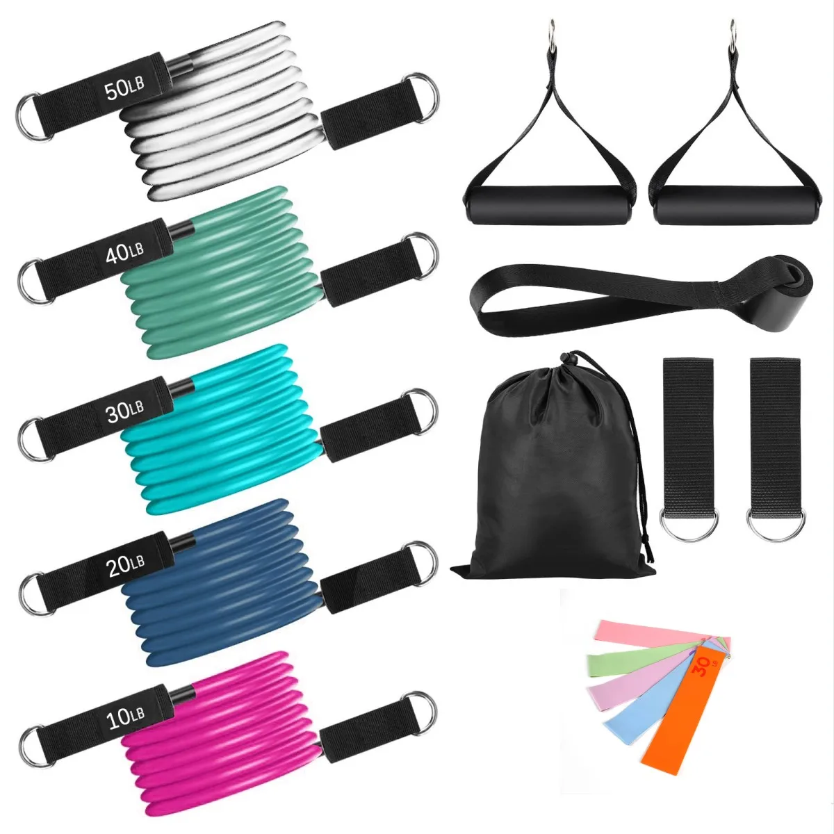 11pcs Eco-friendly Customized Logo Latex Fabric Tube Set for Fitness High-Resistance Exercise Tubes Sports Usage