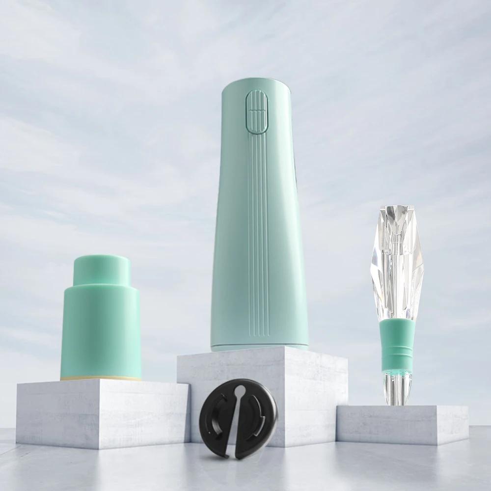 Gift set Stopper Wine Aerator Batteries Electric Wine Opener Set Electric Corkscrew Opener with Foil Cutter Wine Pourer