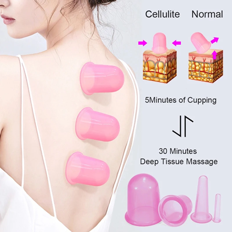 4pcs Silicone Anti Cellulite Cup Vacuum Massage suction Cups Body Pain Relief Roller Manual Suction Cups Cupping Therapy