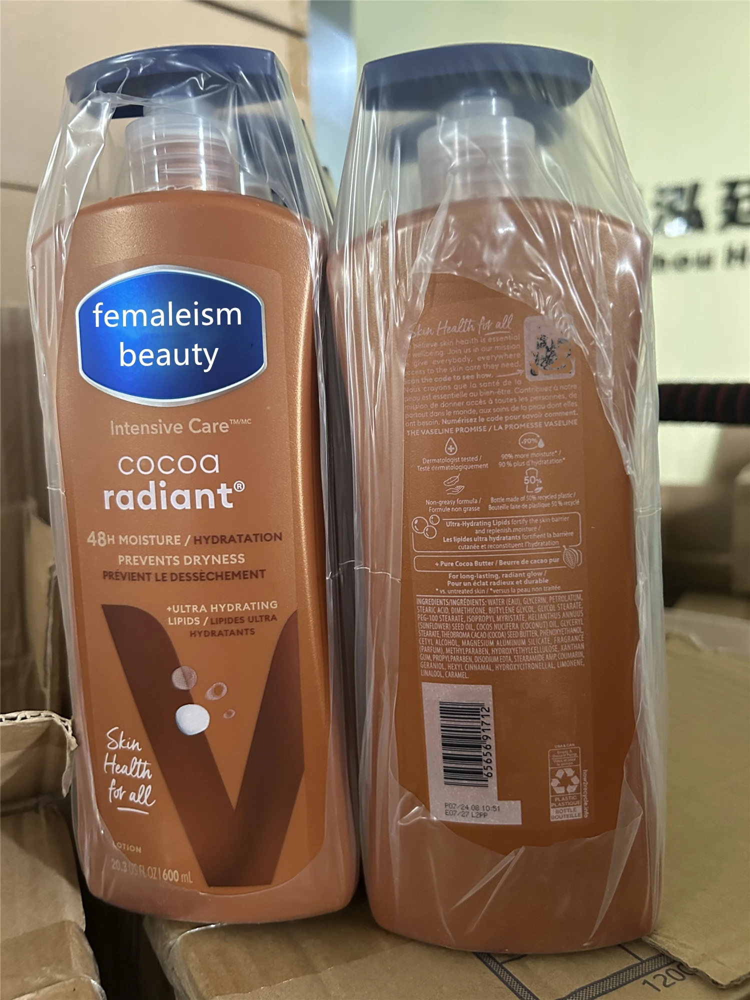 Femaleism Beauty body lotion 600ml 400ml Cocoa Radiant Essential healing Aloe Soothe Intensive Care Body Lotion for Dry Skin
