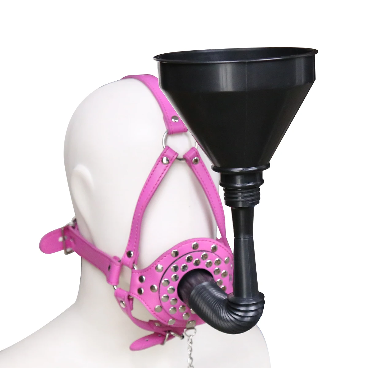 Head Harness Strap Toilet Lid Gag with Funnel PU Leather Funnel Oral Enema Drool Plug Gag Head Harness Bondage Adult Game
