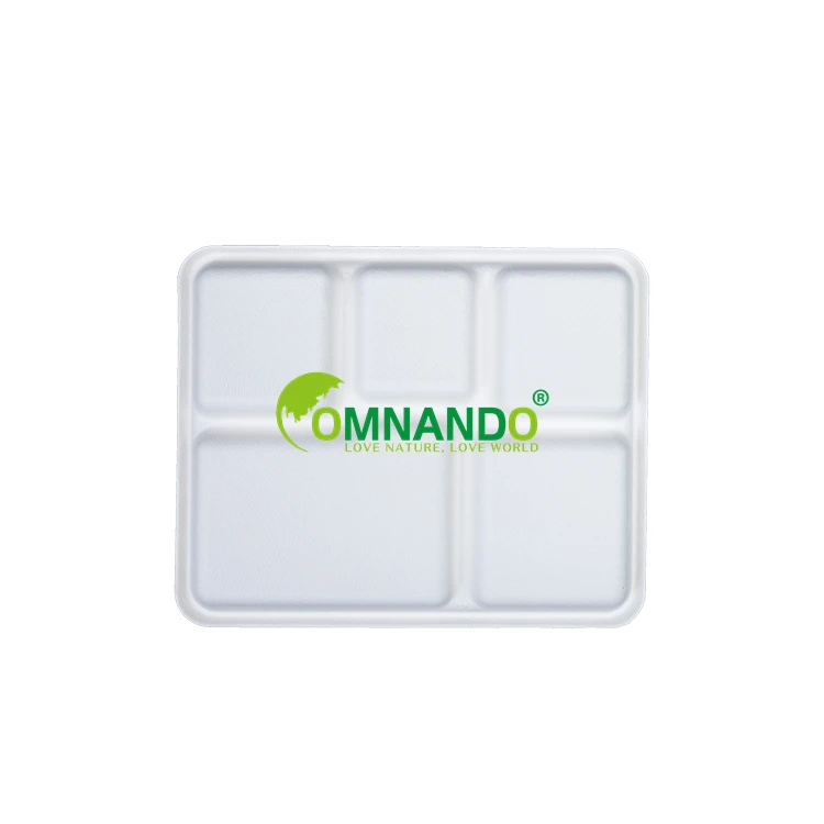 5 compartment sectional food tray five section bagasse plate food container plate