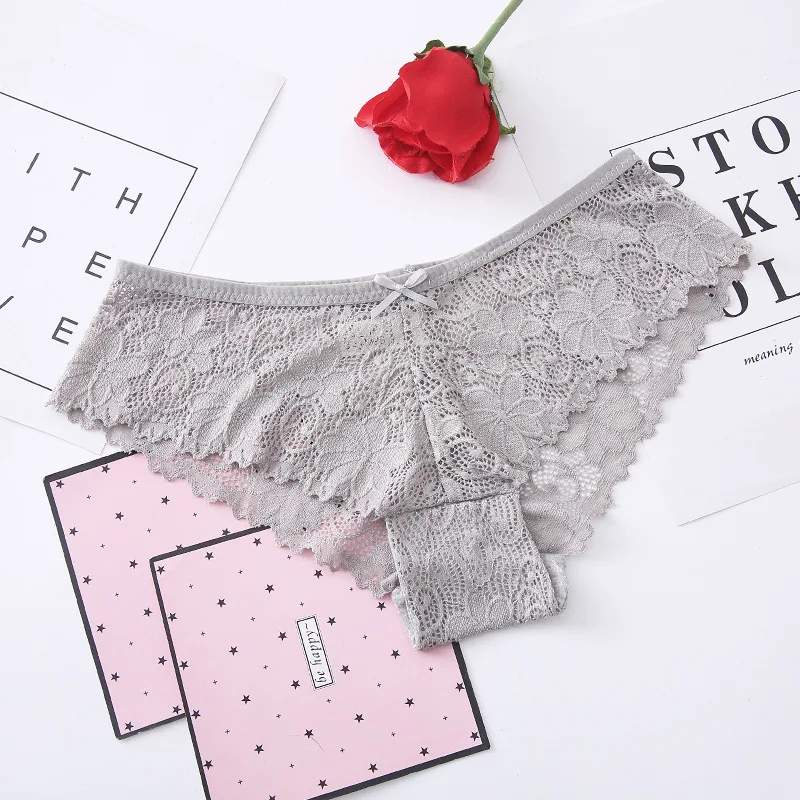 AFQ Girl Thong Hollow Out Flomale Lace Transparent Panties Womens Sexy Lingerie Underwear