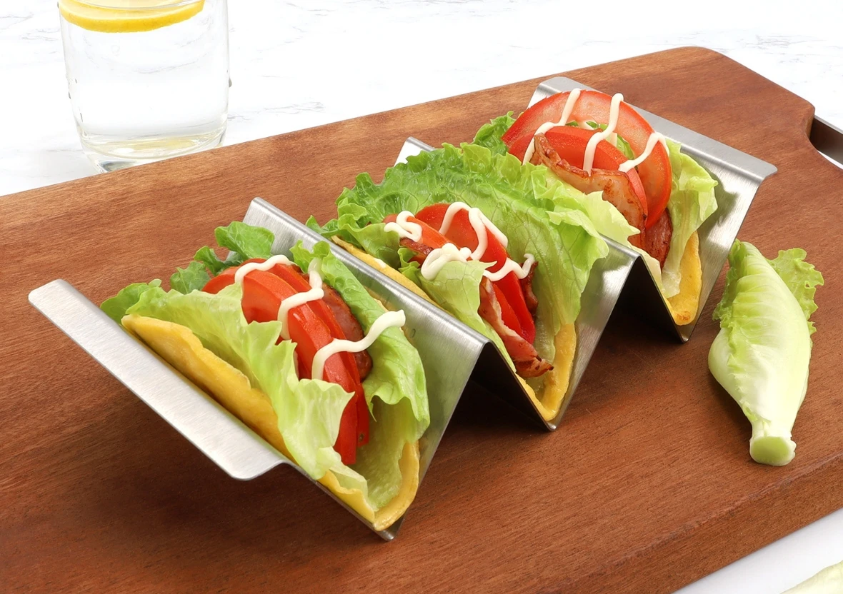 CHRT Children Taco Holder Stand up 2-3 stainless steel Modern Taco Rack Dishwasher Safe Metal Taco Trays