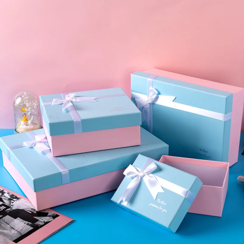 New custom large-size custom cardboard gift box Ribbon bow color box rectangular cover box