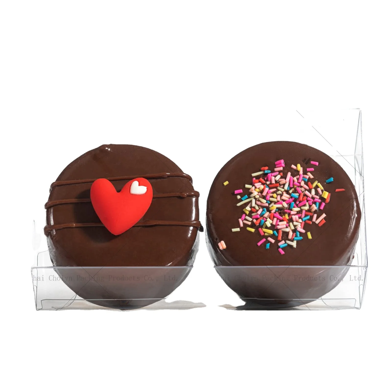 Customized printing candy chocolate pie cake packaging counter retail clear pet material plastic display box