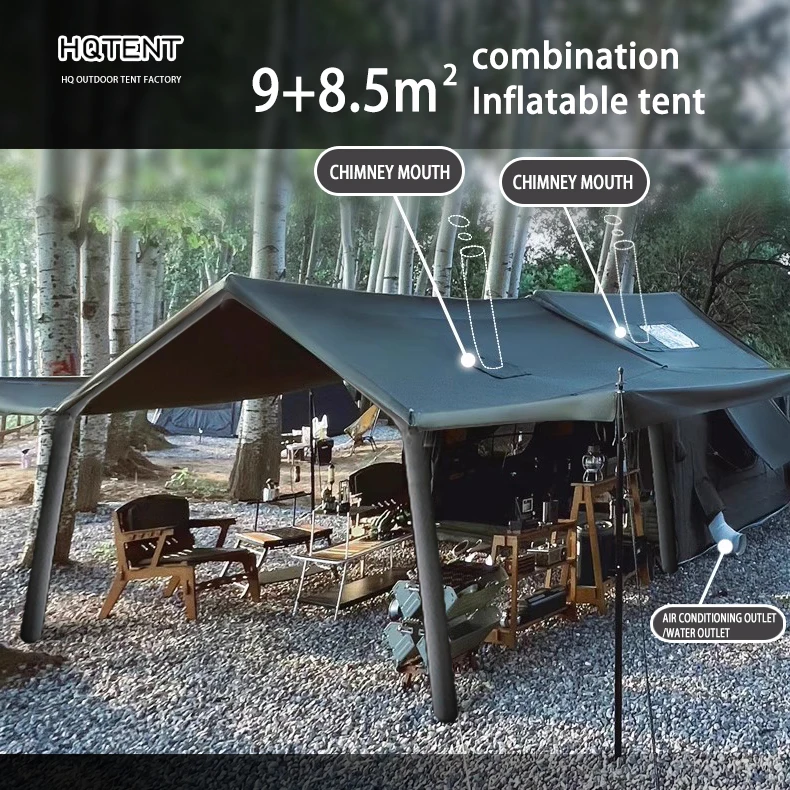 9+8.5 320g TC Cotton Tents 420D Oxford Waterproof Hiking Camping Outdoor Inflatable Tent Luxury Air Event with Quadrangle Tarp