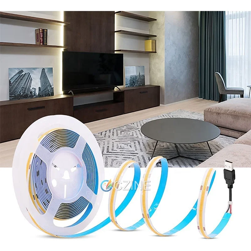 Dimmable USB COB LED Strip Light 5V Ribbon Flexible Strip 320LEDs/M Night Lamp For Mirror Backlighting Decoration
