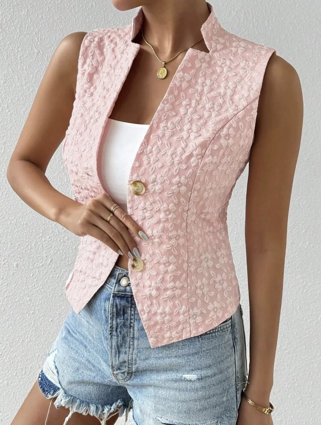Woven Polyester 3D Textured Jacquard Fabrics For Making Women Fashion Textured Jacquard V-neck Vest Blazer Jacket Summer Outfits