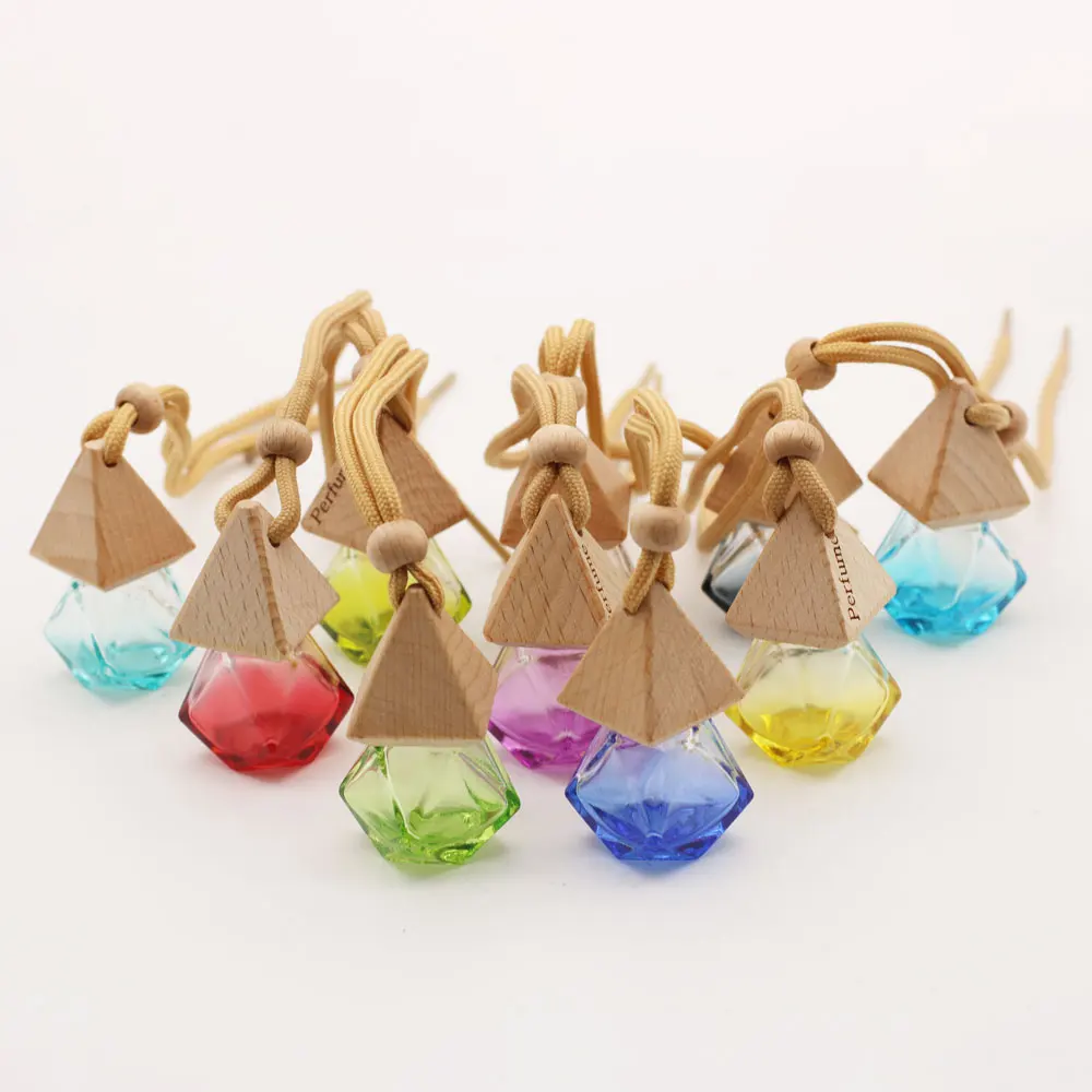 Air Freshener Diffuser Hanging Empty Glass Yellow Refillable Car Perfume Bottle for Auto Pendant Smell Essential Oil