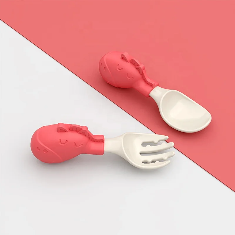 Ready to ship in stock baby feeding spoon sets kids training eating tools food grade silicone easy to carry Fork Spoon