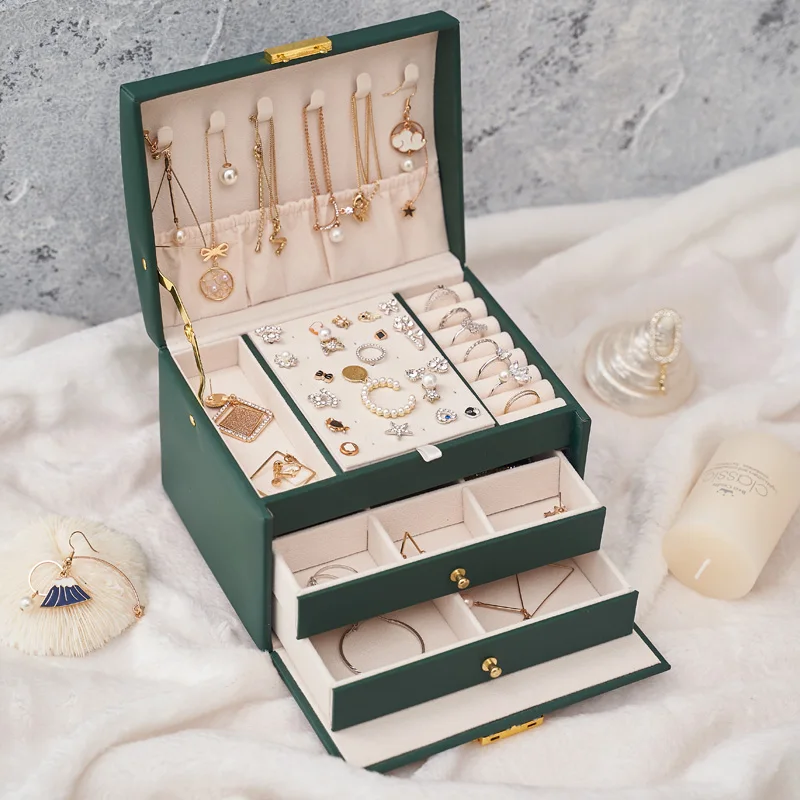 Luxury Leather Velvet Jewelry Organizer Gift Packaging  Necklace Jewellery Pouch Bracelet Set Jewelry Big Box