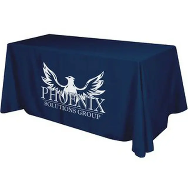 Customized print logo rectangle black polyester tablecloths party banquet wedding stretch spandex 6ft table cover table cloths