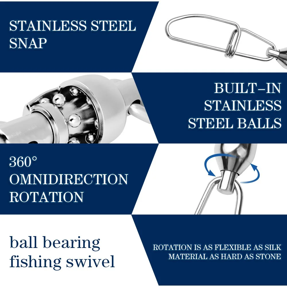 Stainless Steel Fishing Snap Connector 0#-10# Pin Bearing Rolling Swivel Snap Fishing Tackle Accessories