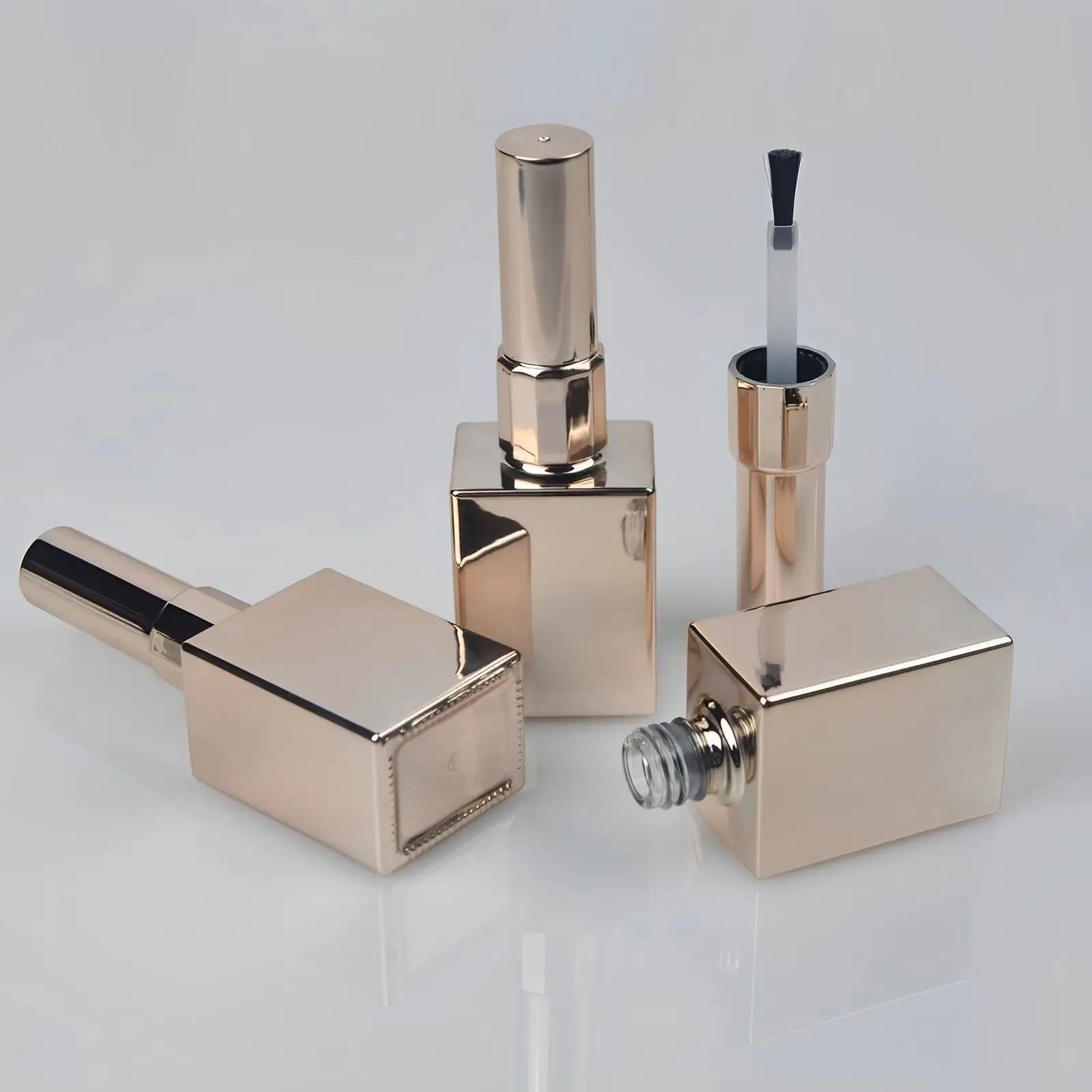 Custom Luxury Rose Gold 15ml Empty Gel Nail Polish Bottle With Cap Brush Spray Color Uv Plating Printed Logo Glass Bottle