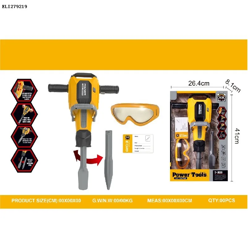 Children portable deluxe plastic toddler boy pretend play engineering tool box chainsaw toy set with 3 * AG13 Batteries