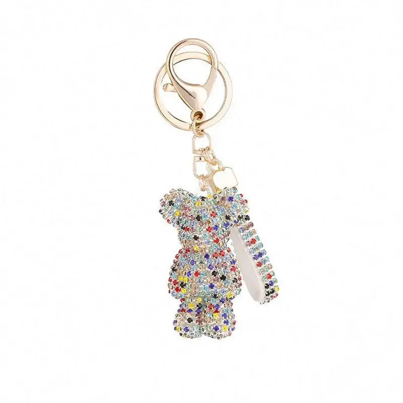 Wholesale Bling Teddy Bear Keychain Cute Key Chains Car Accessories Fashion Rhinestones Bea Keychains for Women Girls
