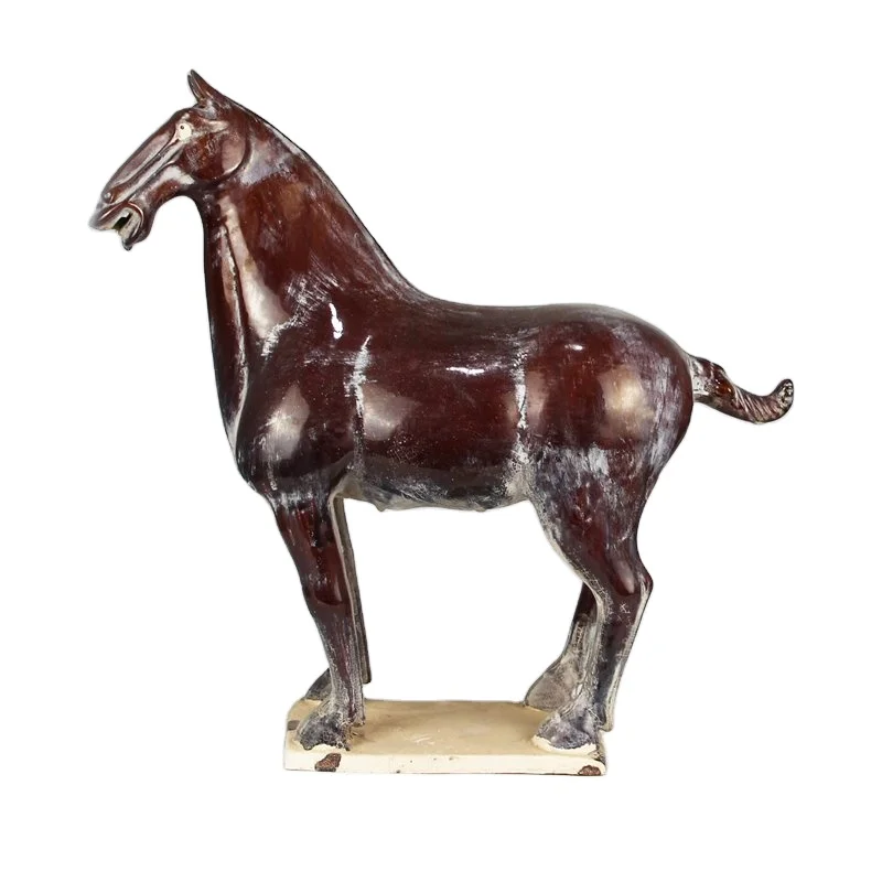 RZLN08-G Antique Large Brown Pottery Walking Horse Sculptures Ancient Home Decorative Horse Shape Ceramic Statues Figurines