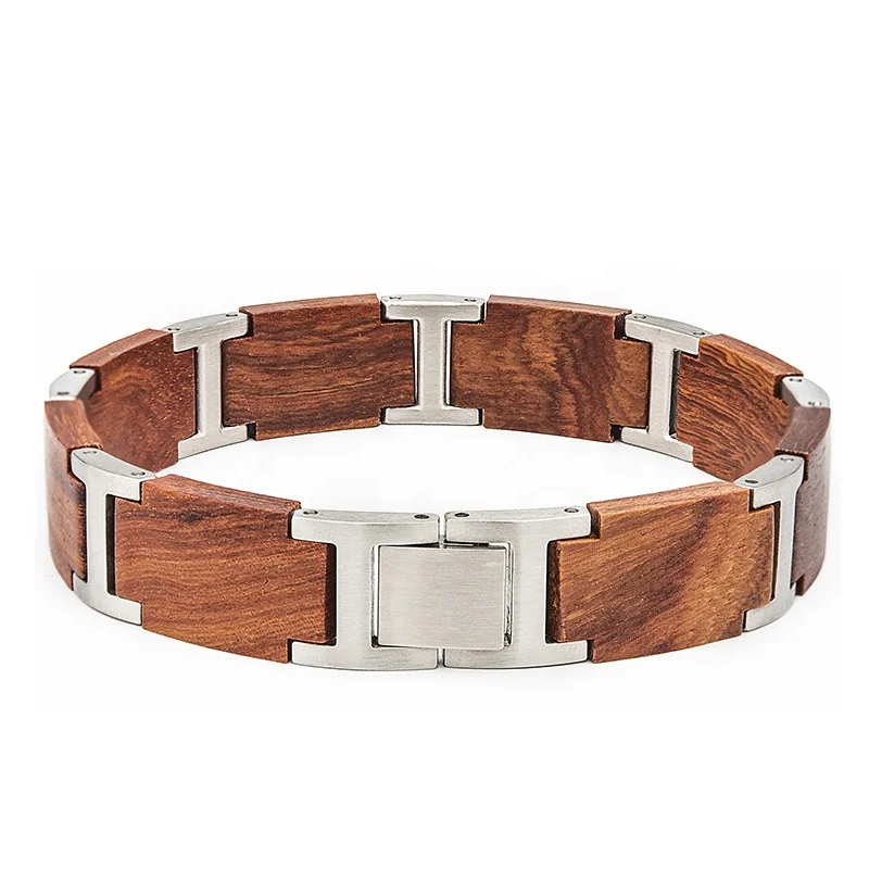 Factory wholesale new fashion watchband stainless steel sandalwood bracelet.