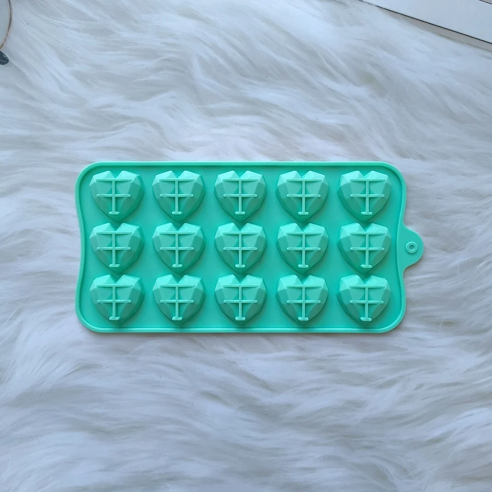 15 cavity diamond heart love shape silicone chocolate mold silicon ice tray mold Wedding Candy Baking Molds Cupcake Decorations