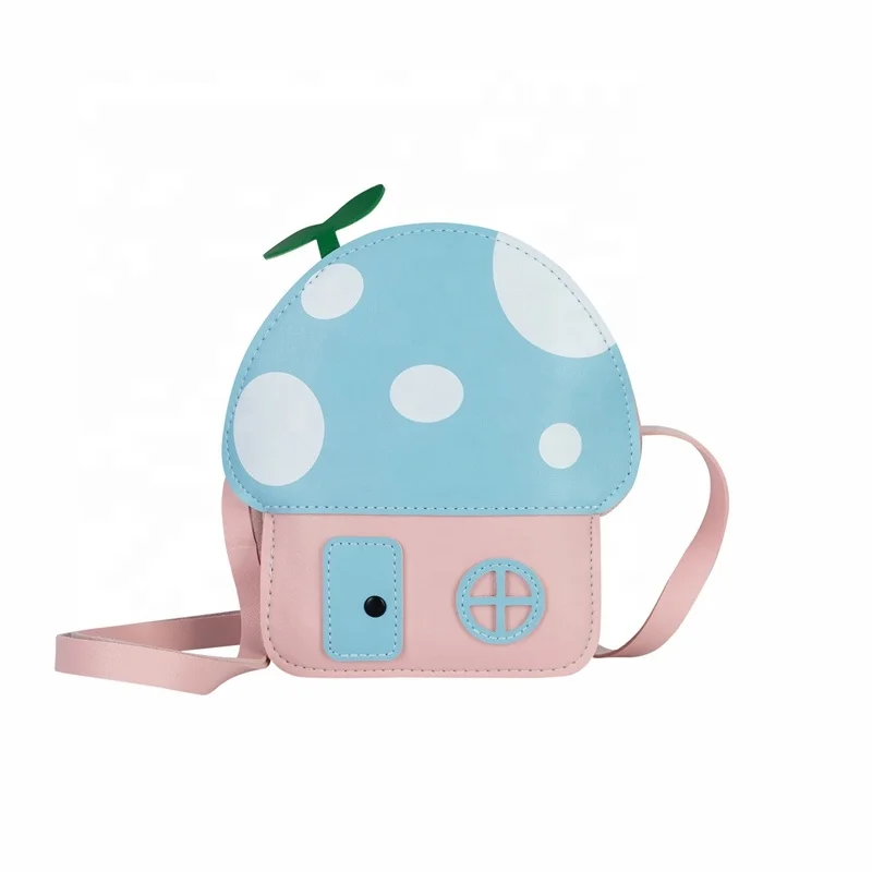 Heopono Yiwu Factory Faux PU Leather Small Crossbody Bag Boys Girls Lovely Cartoon Mushroom Children OEM Cute Fashion Kids Bag