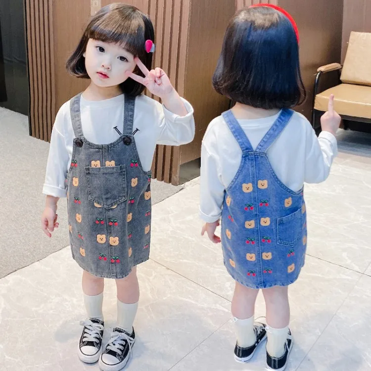 
Wholesale Kids Sweet Summer Outfits Suspender Skirt Denim Overalls for Little Girls 