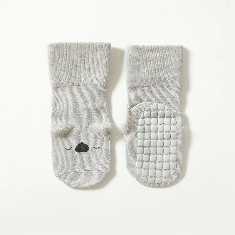 Breathable dotted non-slip grip children floor socks cute cartoon cuffed baby socks mid-tube socks