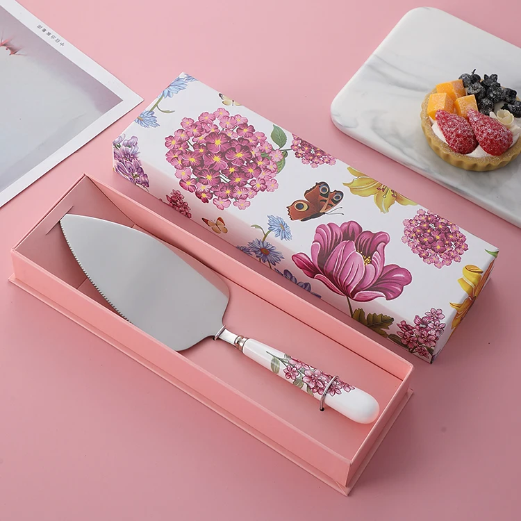 Birthday party use fancy ceramic handle wedding cake knife shovel steel cake server