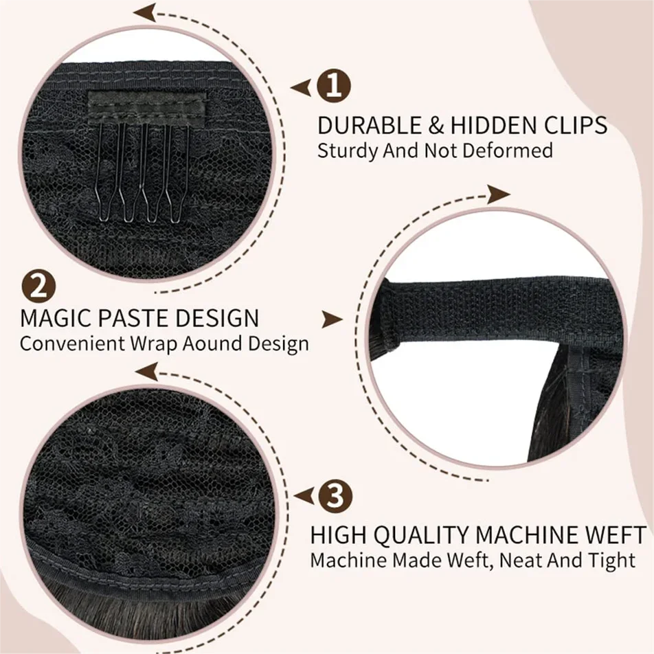 DKL 10-50 Inch Brazilian Straight Ponytail Clip-In Hair Extension Natural Color Yaki Body Wave Styles Magic Paste Wrap Stick-On