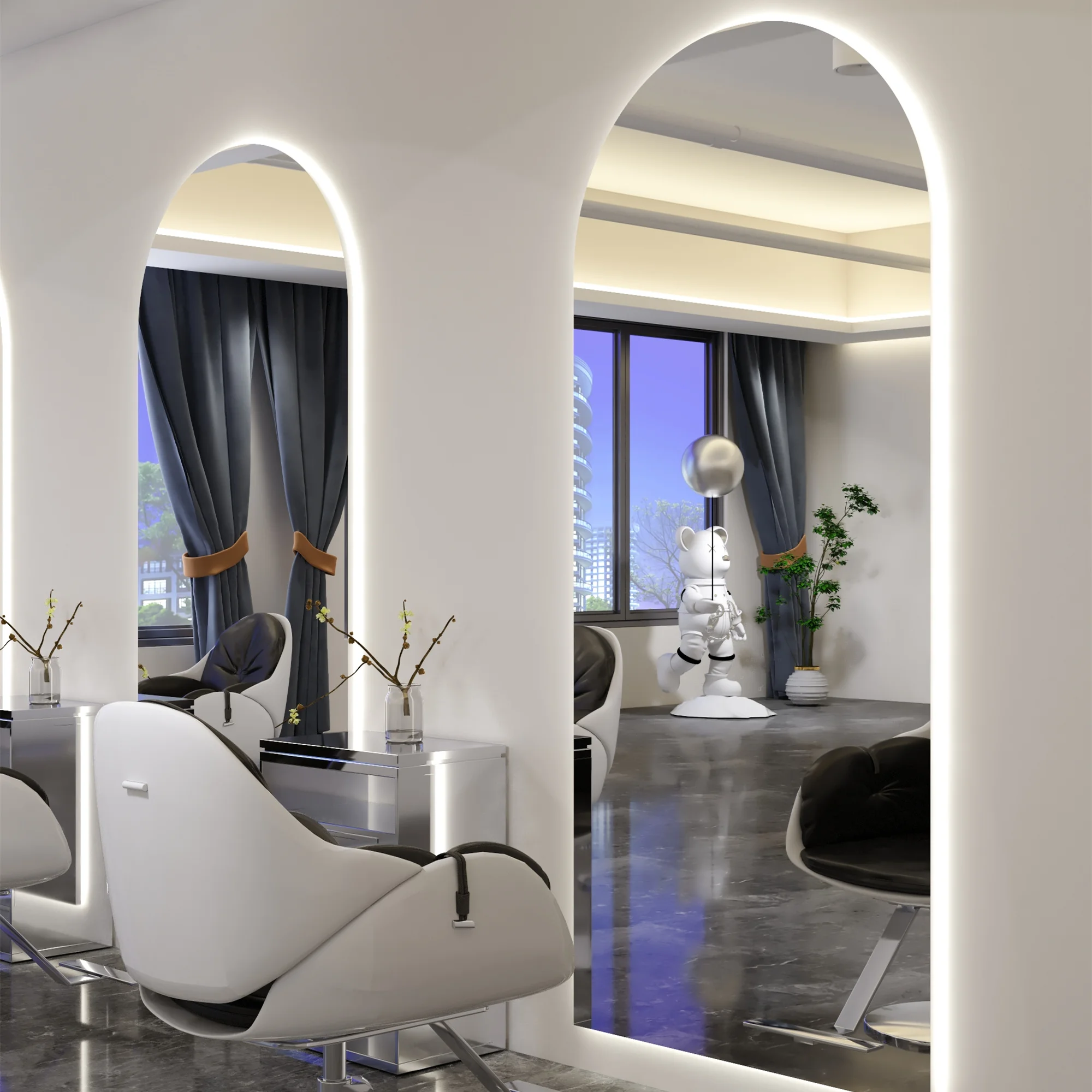 Modern Rectangle Edge Frameless Glass LED Wall Mirror Full Body Dressing Mirror for Salon Bathroom Use Smart Arch Framed mirror