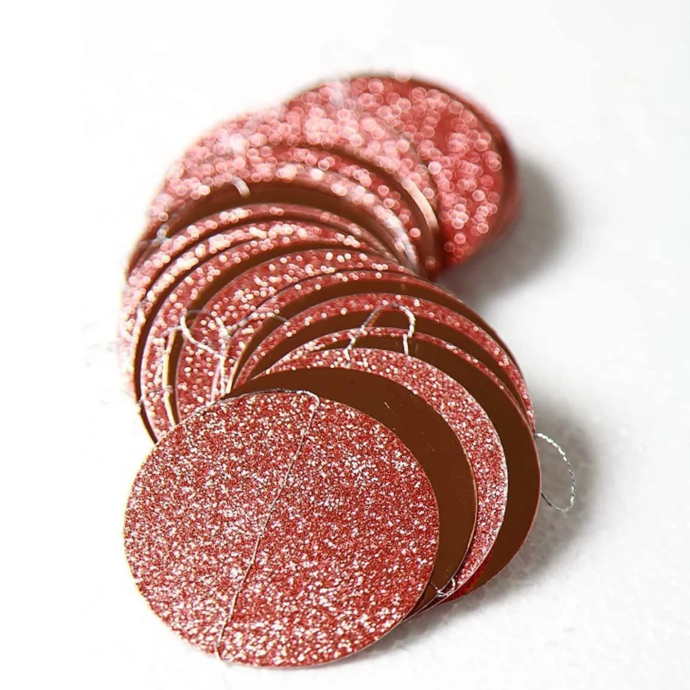 4M Glitter Rose Gold Circle Dots Paper Garland Party Decorations Hanging String Bunting Banner Backdrop Background Wedding Decor